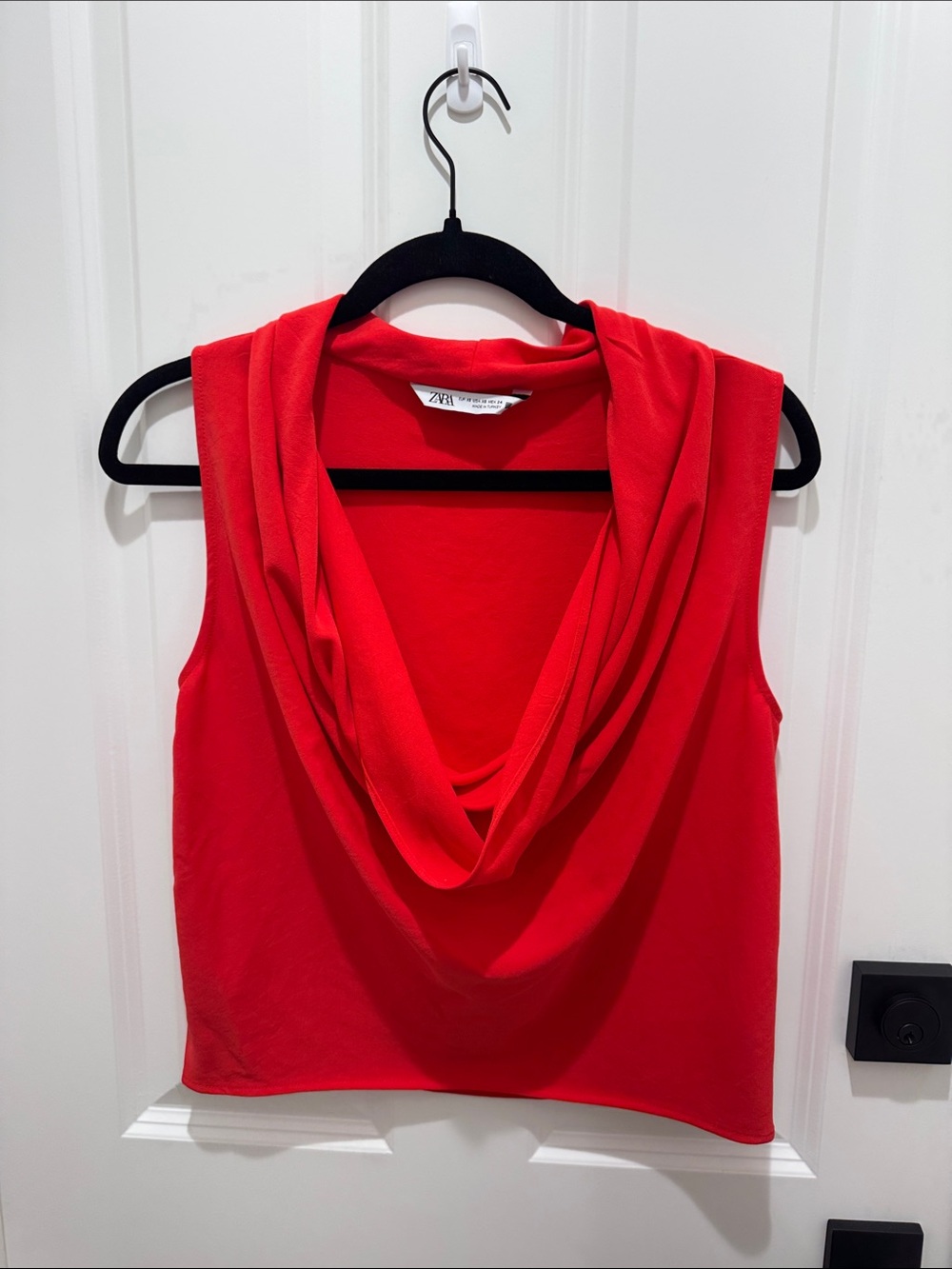 Zara Bright Red Draped Cowl Neck Sleeveless Camisole
